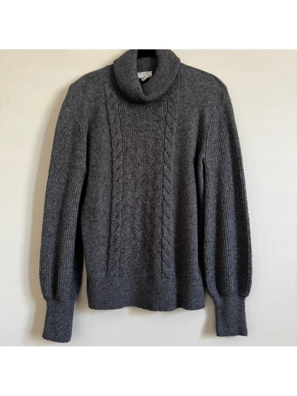 Caslon Heathered Gray Cable Knit Turtleneck Sweater, S - Picture 2 of 9